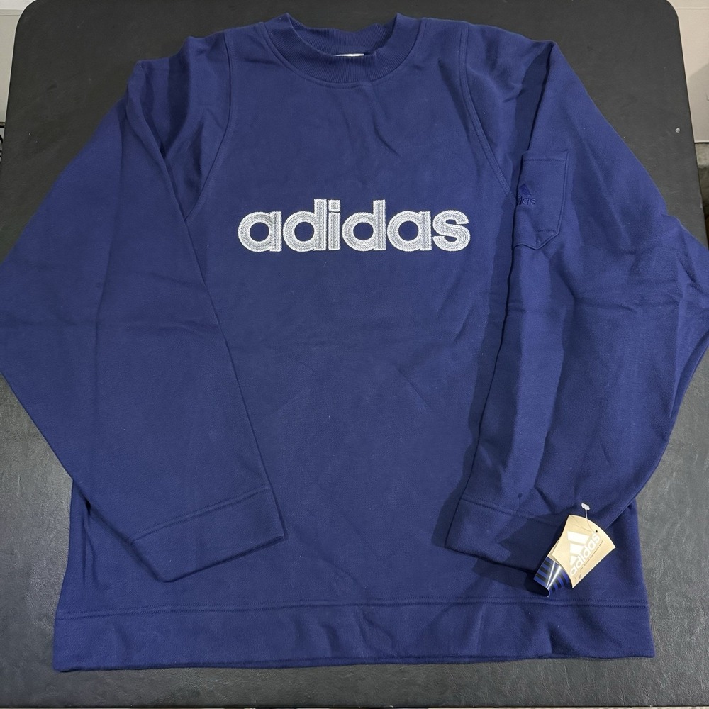 Vintage 90s Adidas Center Embroidered Logo Cotton Crewneck Sweatshirt New‎ Navy